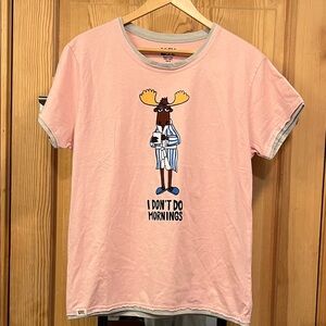 Lazy One Pink T-Shirt with Logo I don’t  do Mornings Sz M